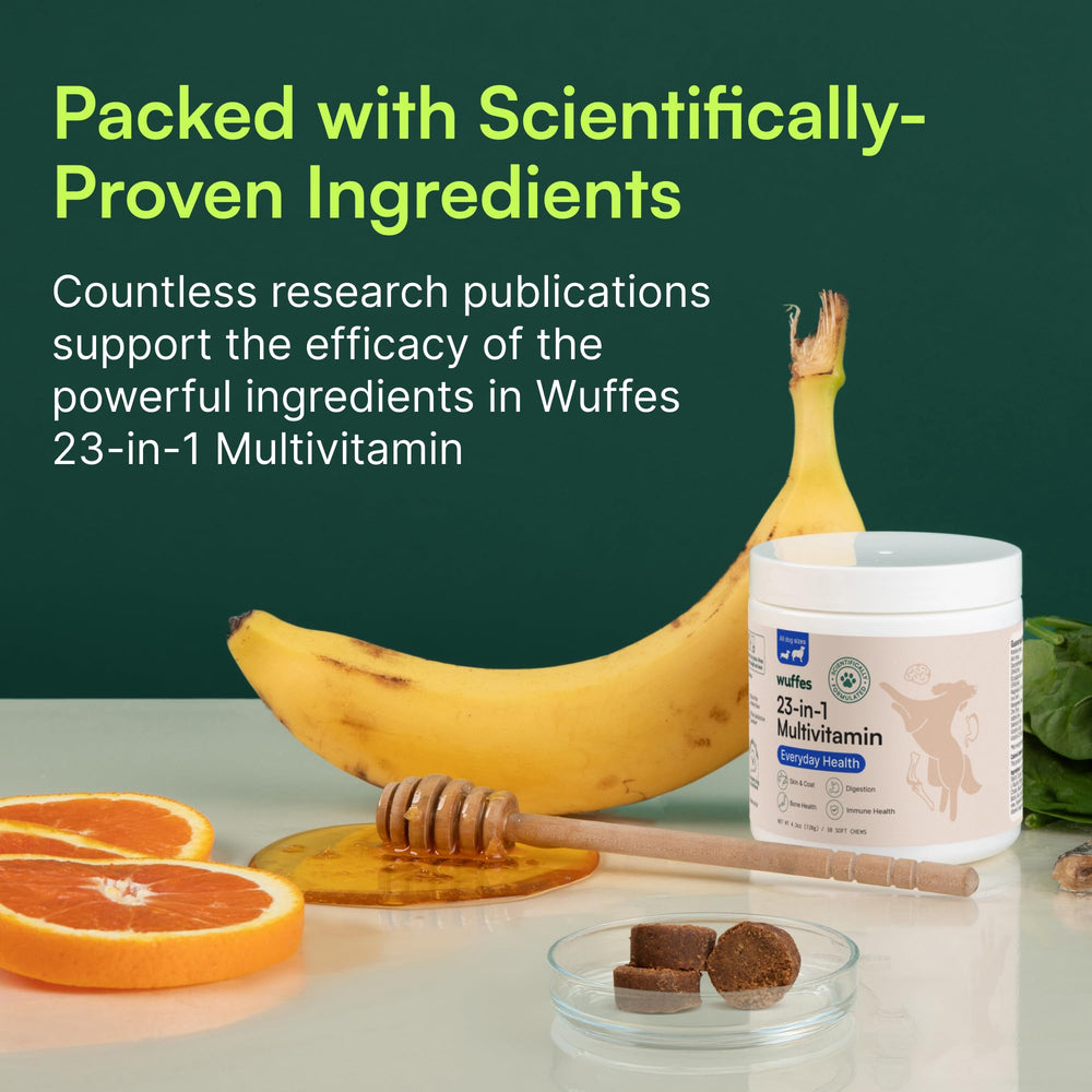 Gomitas suaves de Wuffes 23 en 1, masticables y fáciles de administrar.