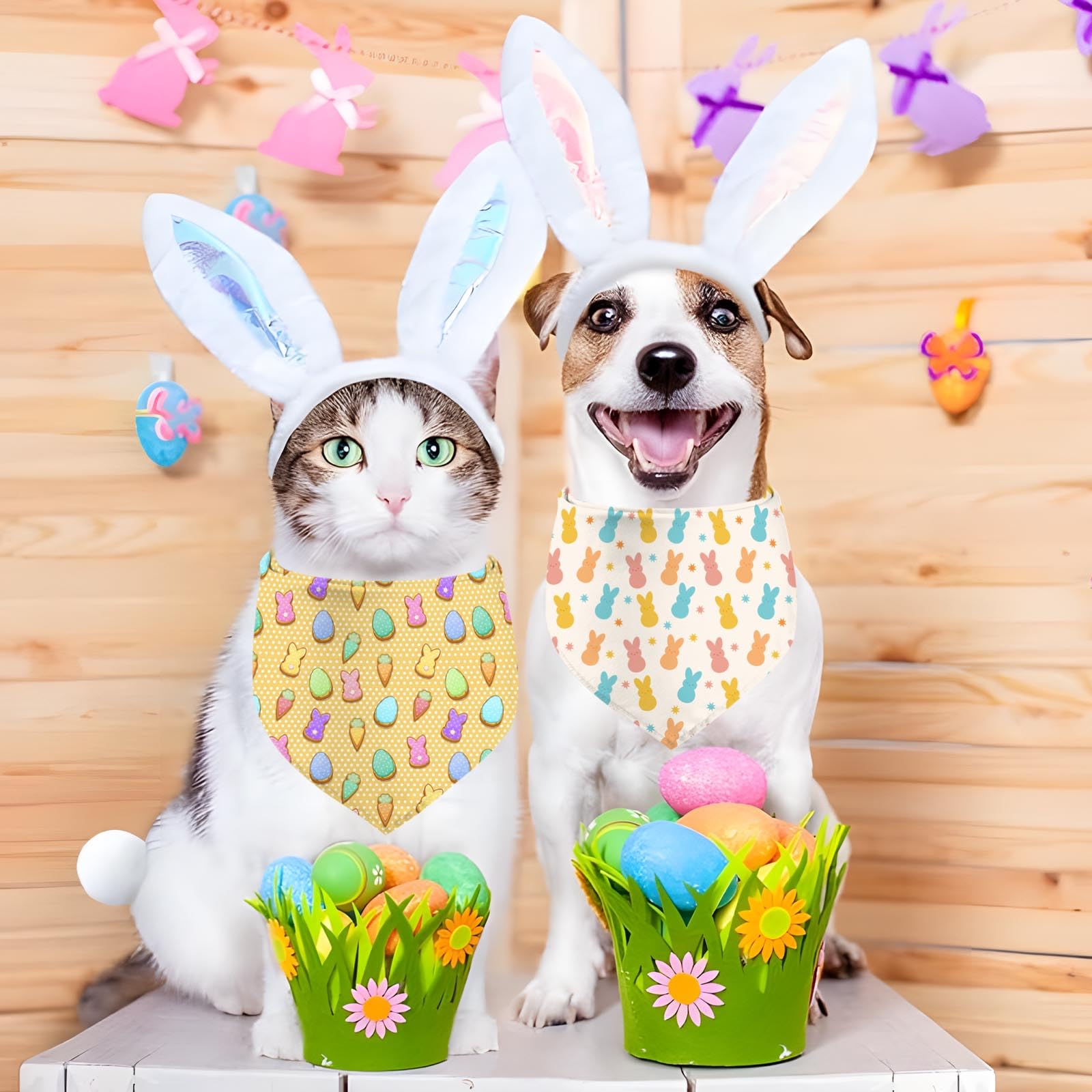 XGXHZYLC bandana Pascua para perros, diseño a doble cara con conejo y huevo, ideal para estilos festivos.