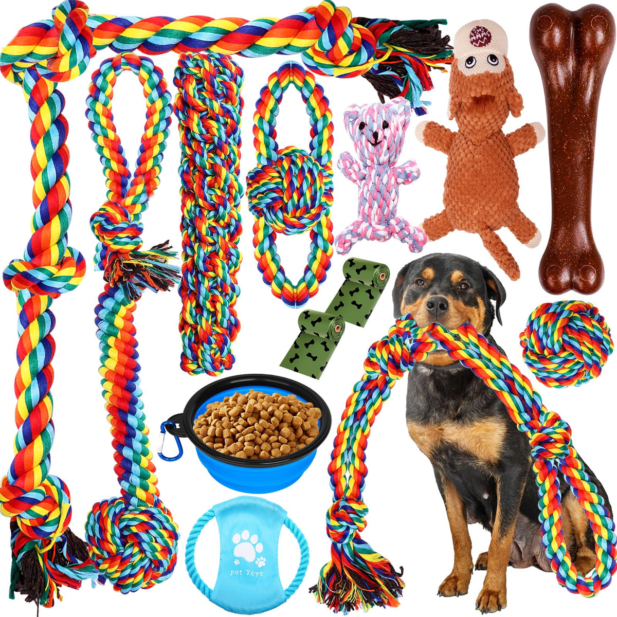 Juguetes de cuerda XLMYS para perros, 8 unidades, masticación duradera.