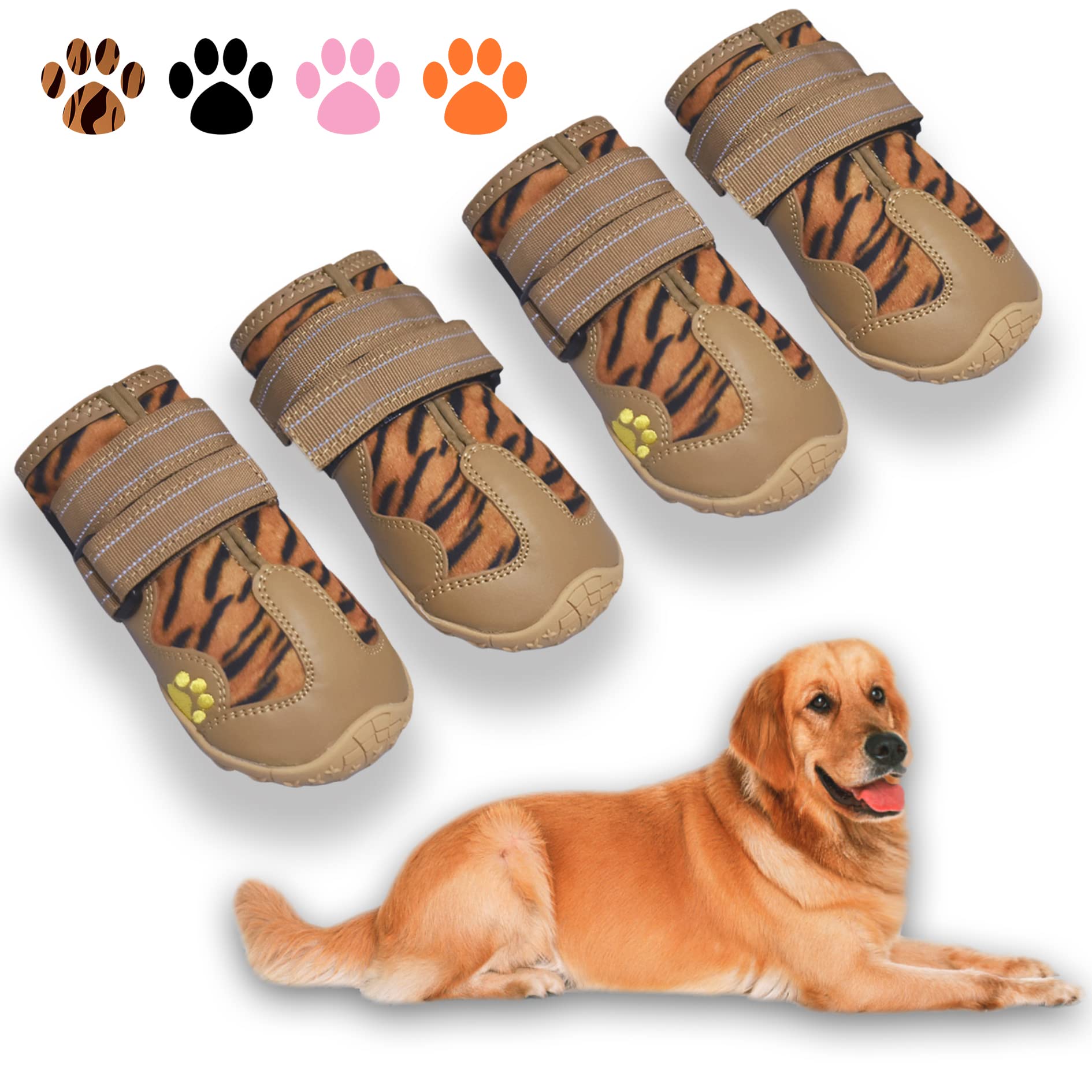 Botas XSY&G para perros con patrón leopardo, protección impermeable para paseos.