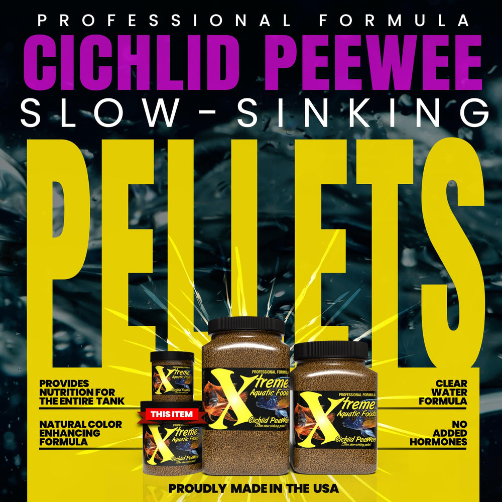 Xtreme Cichlid PeeWee Gránulos, caída lenta para una alimentación gradual.