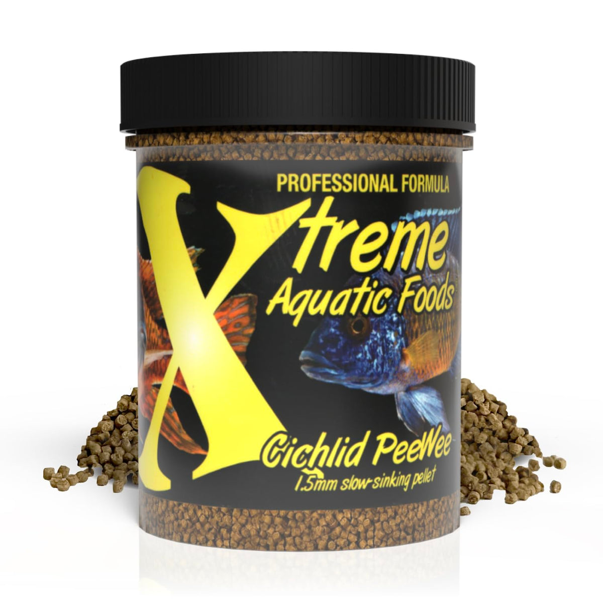 Xtreme Cichlid PeeWee Gránulos, envase de 10 onzas para alimentar a múltiples cíclidos.