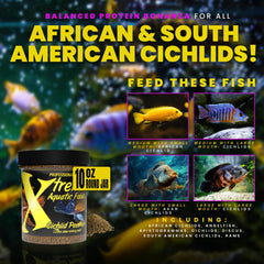 Xtreme Cichlid PeeWee Gránulos, mejora de colores en cíclidos durante semanas.