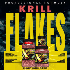 Xtreme Krill Flakes, detalle crujiente, favorece la digestión suave en peces.