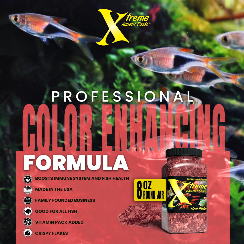 Xtreme Krill Flakes, vitaminas incorporadas, apoyo a la vitalidad general de los peces.