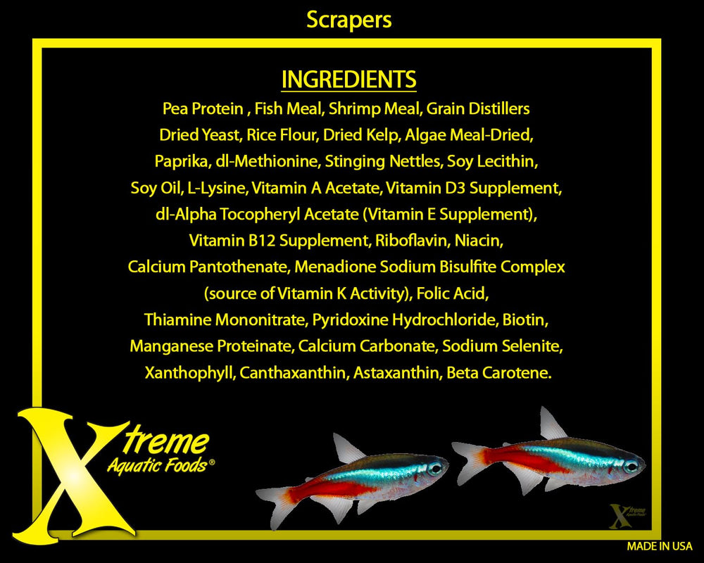 Xtreme Scrapers Wafers especialmente formulado para peces nocturnos y alimentación estable.