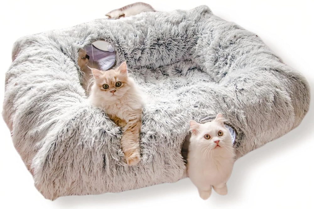 XxingSheep cama túnel XL para gatos con 4 cuevas y juego interactivo