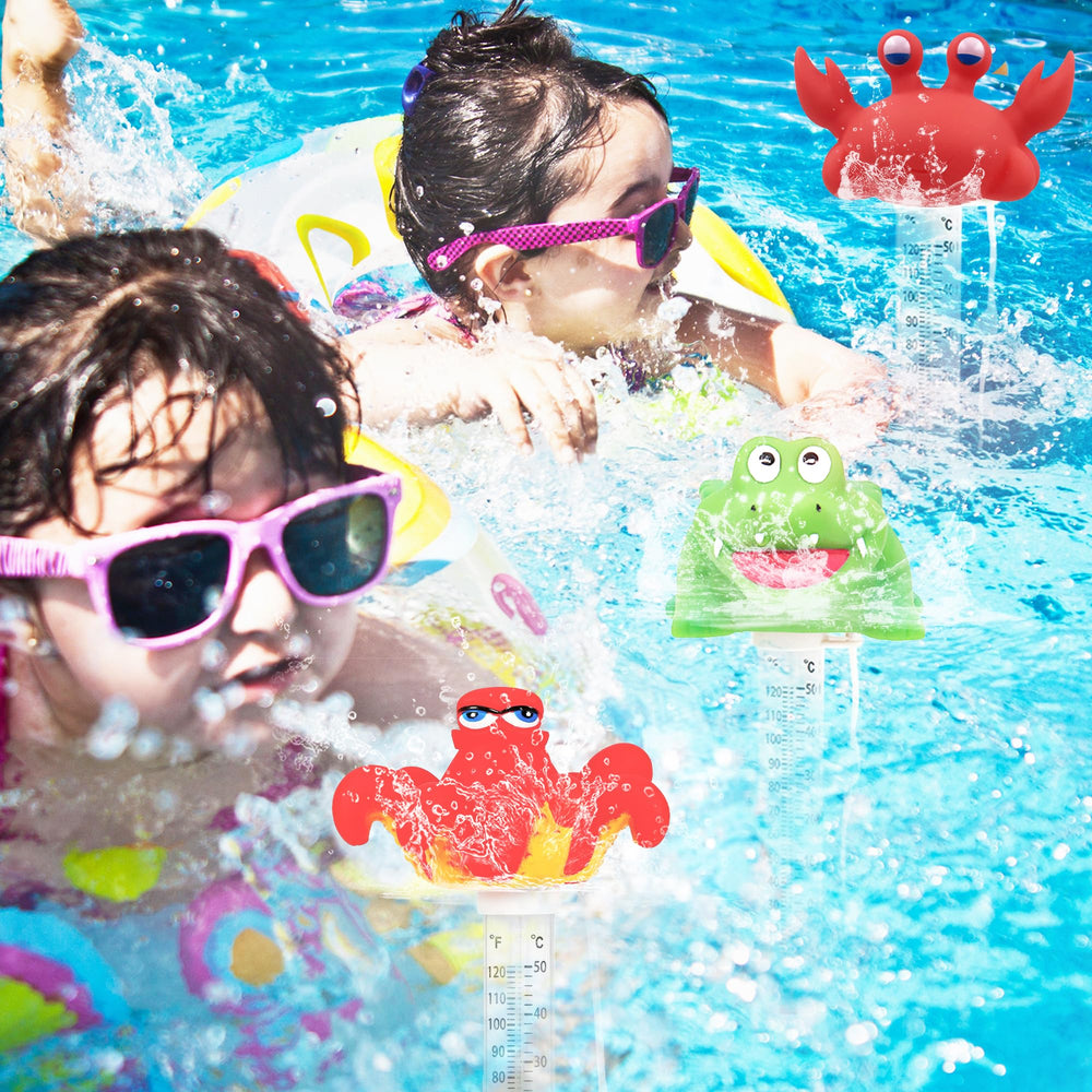 Uso familiar del termómetro flotante XY-WQ en piscinas y estanques.
