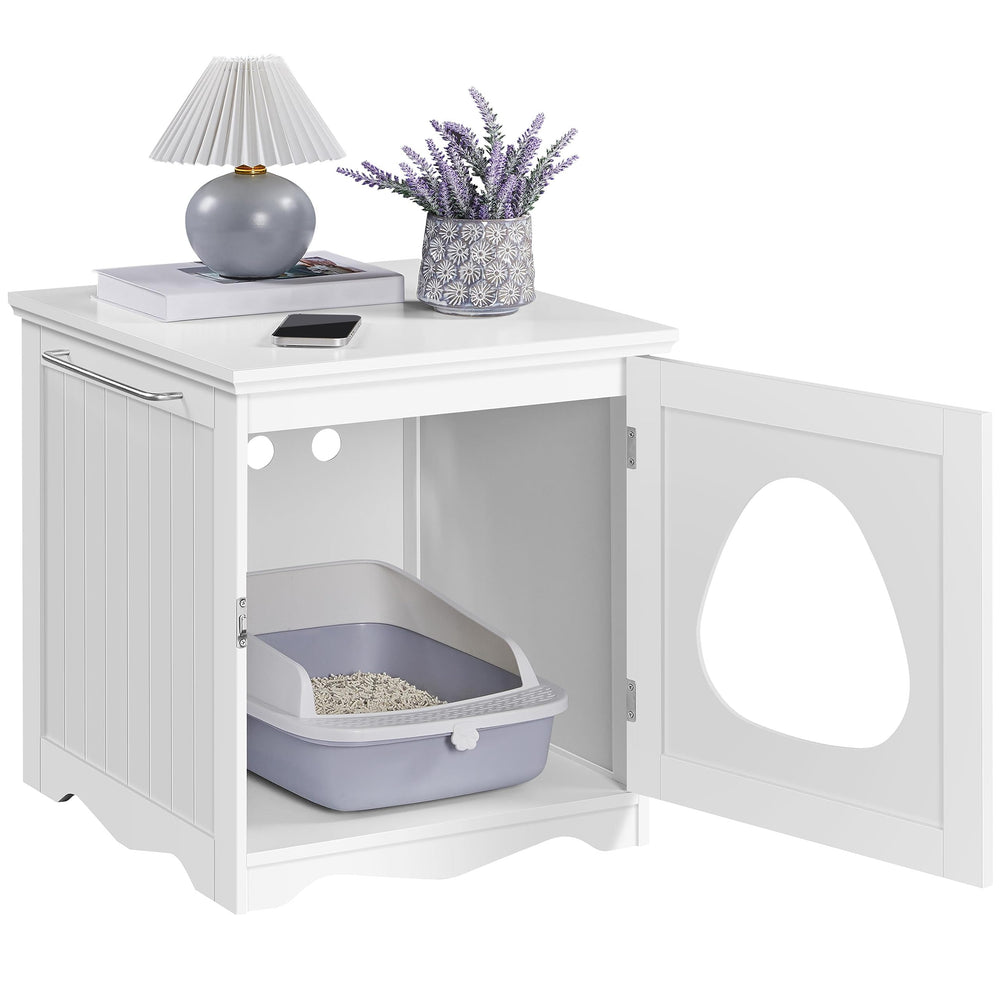 Yaheetech mueble-interior-para-mascotas-cabina-arena-gato-blanco, solución ordenada