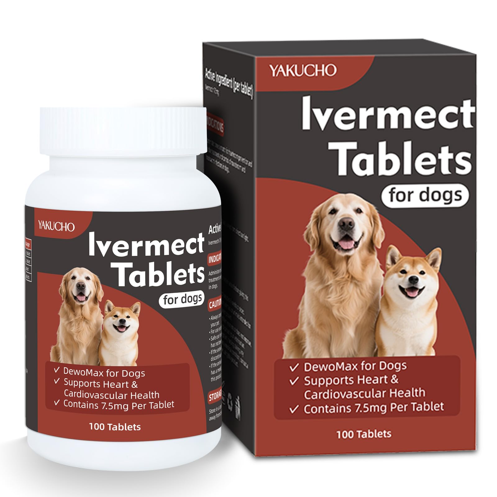 Yakucho Corazón Joven para Perros: tabletas de 7.5 mg lvermect para el cuidado cardíaco.