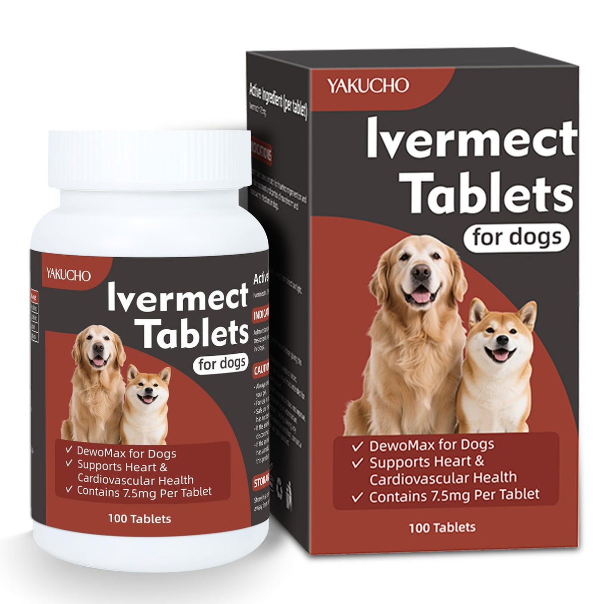 Yakucho Corazón Joven para Perros: tabletas de 7.5 mg lvermect para el cuidado cardíaco.