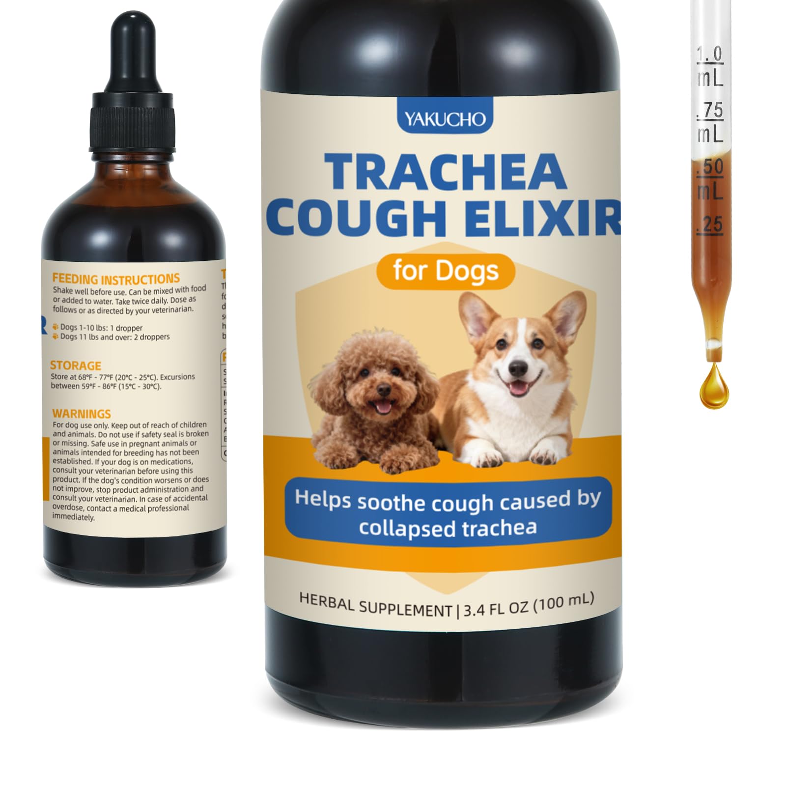 Yakucho Elixir Tráquea para perros, botella lista para uso diario