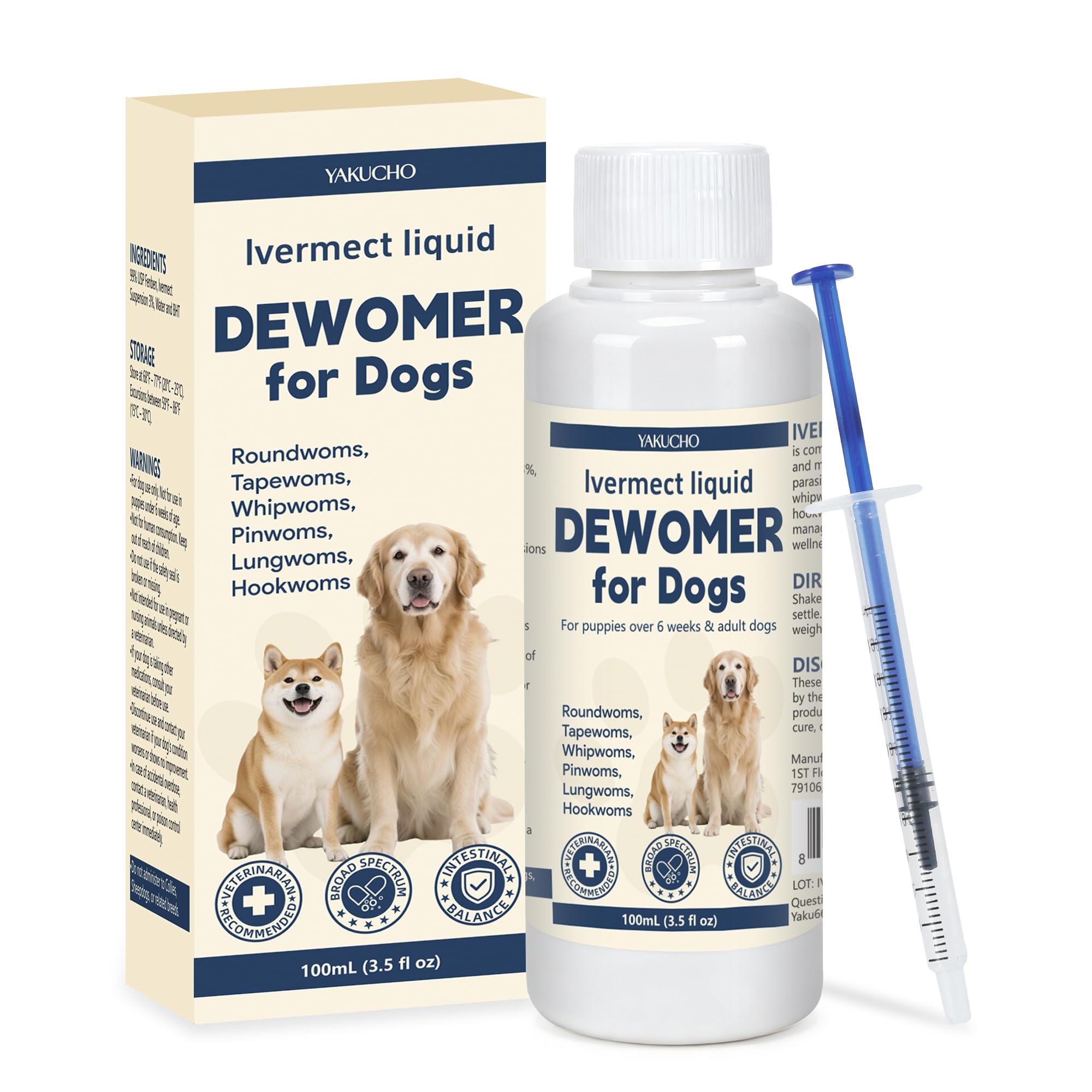 Yakucho Lvermect para perros en un bote de 100 ml facilita el cuidado digestivo diario.