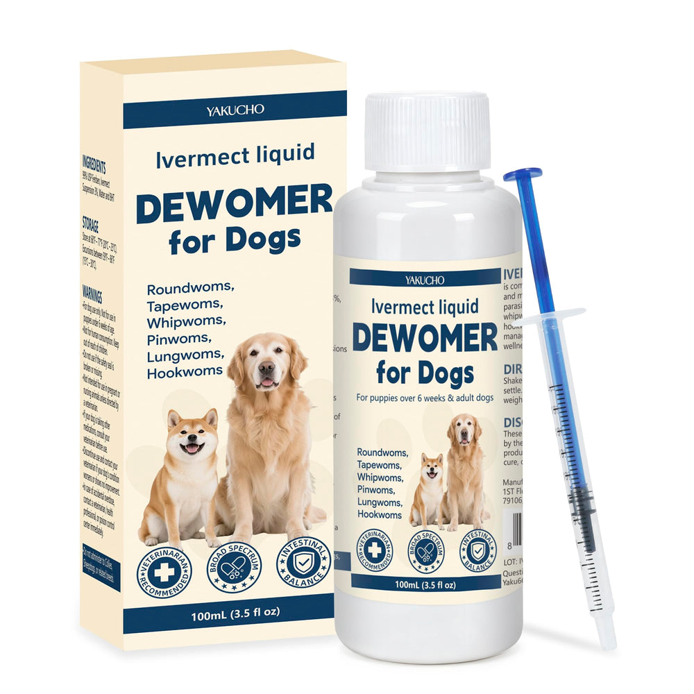 Yakucho Lvermect para perros en un bote de 100 ml facilita el cuidado digestivo diario.
