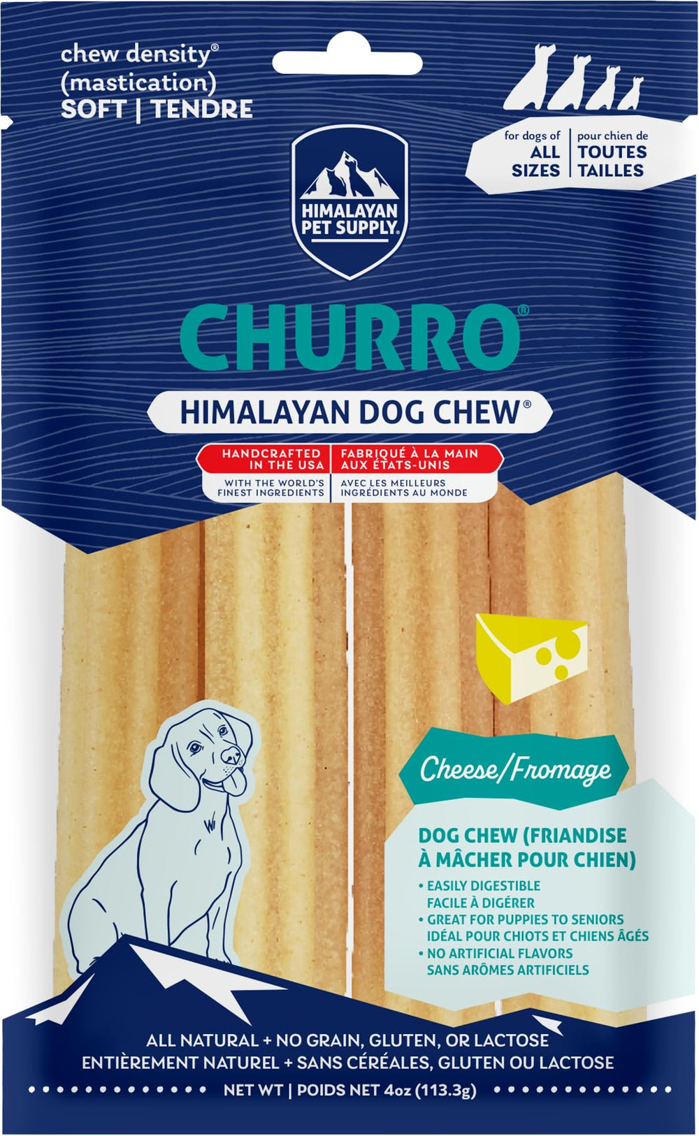 Yaky Churro Himalaya, bolsa con cierre hermético para conservar frescura.