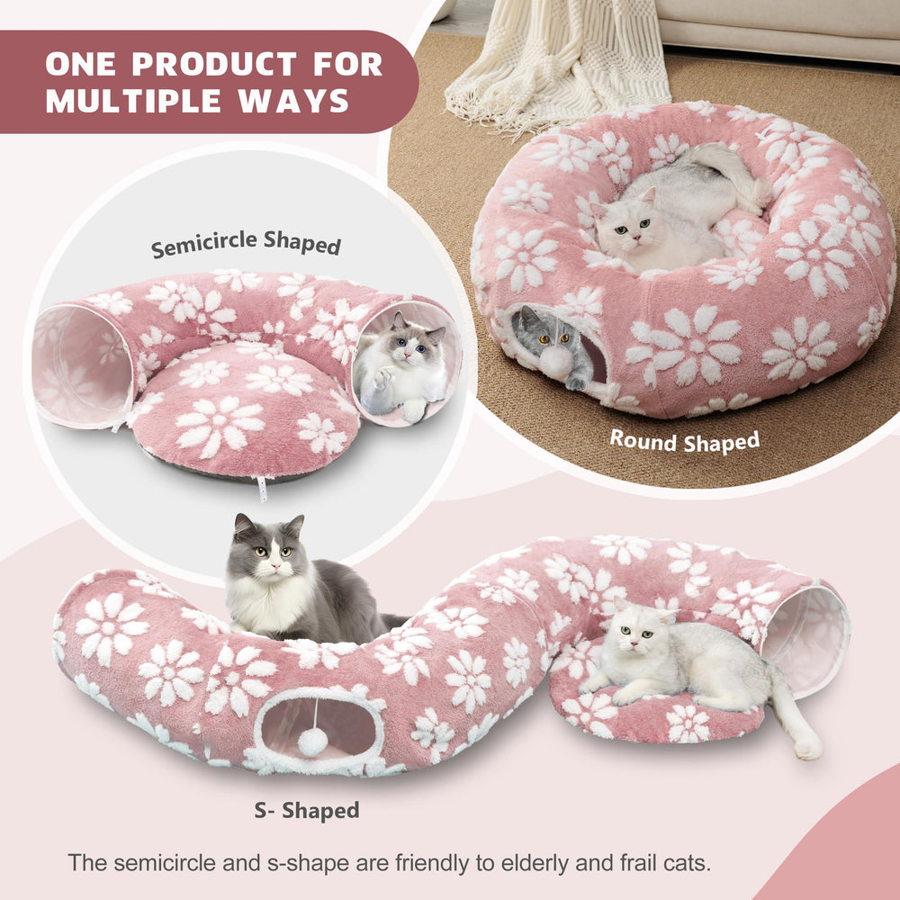 Yaning tunel gato con cama en forma de dona: refugio esponjoso.