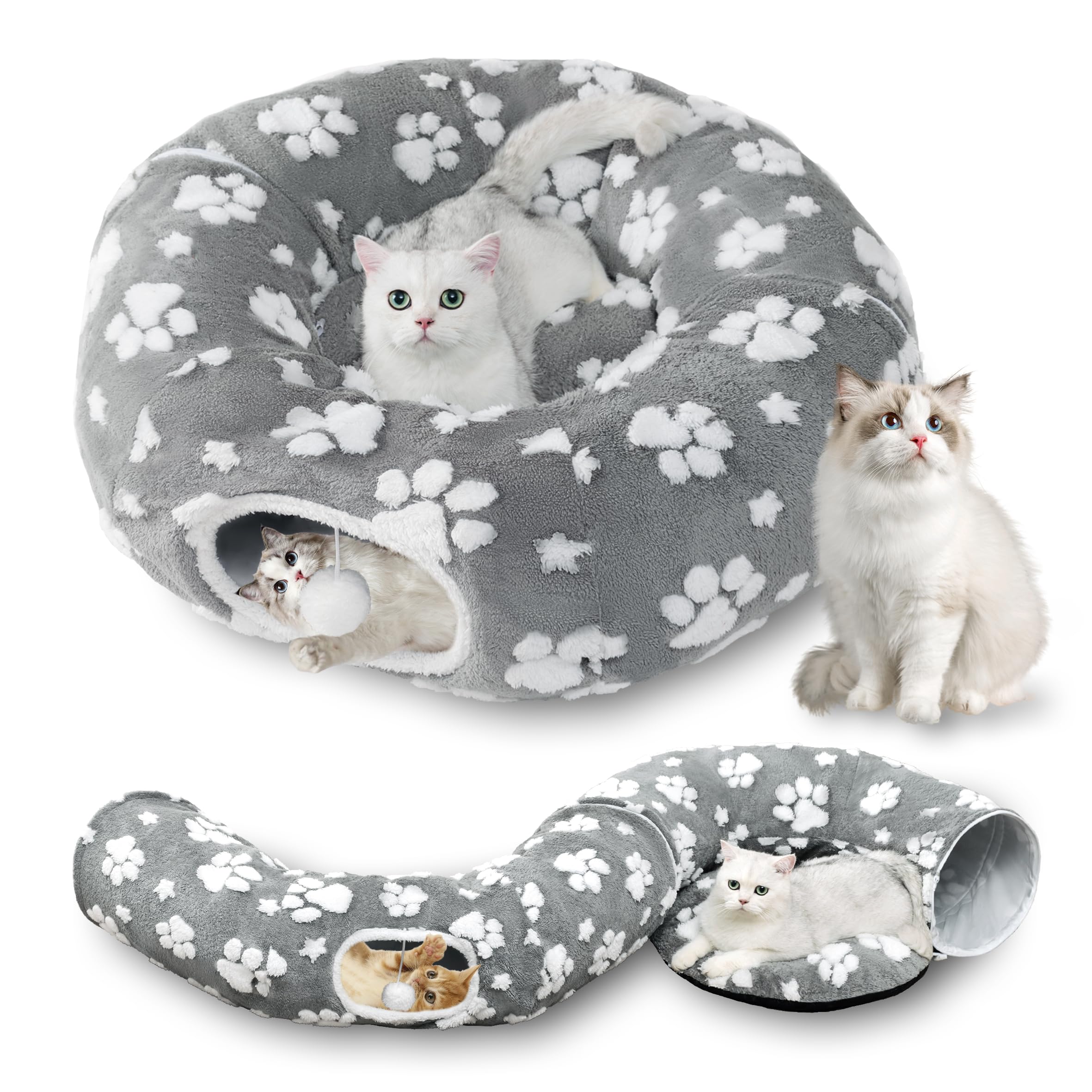 Tunel Yaning para gatos en interior con doble túnel, ideal para juego y descanso.
