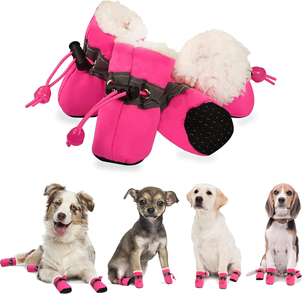 YAODHAOD zapatos para perro con forro felpa rosa, confort cálido para paseos.