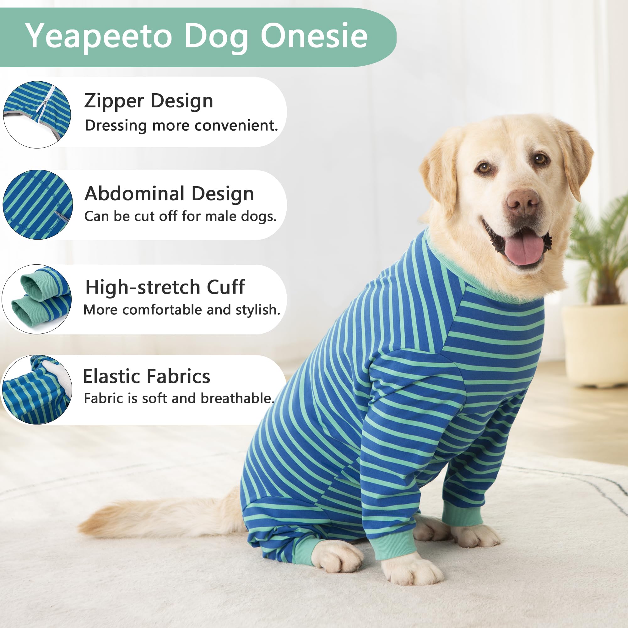 Pijama completo Yeapeeto para perro, cubre todo el cuerpo y facilita dormir.