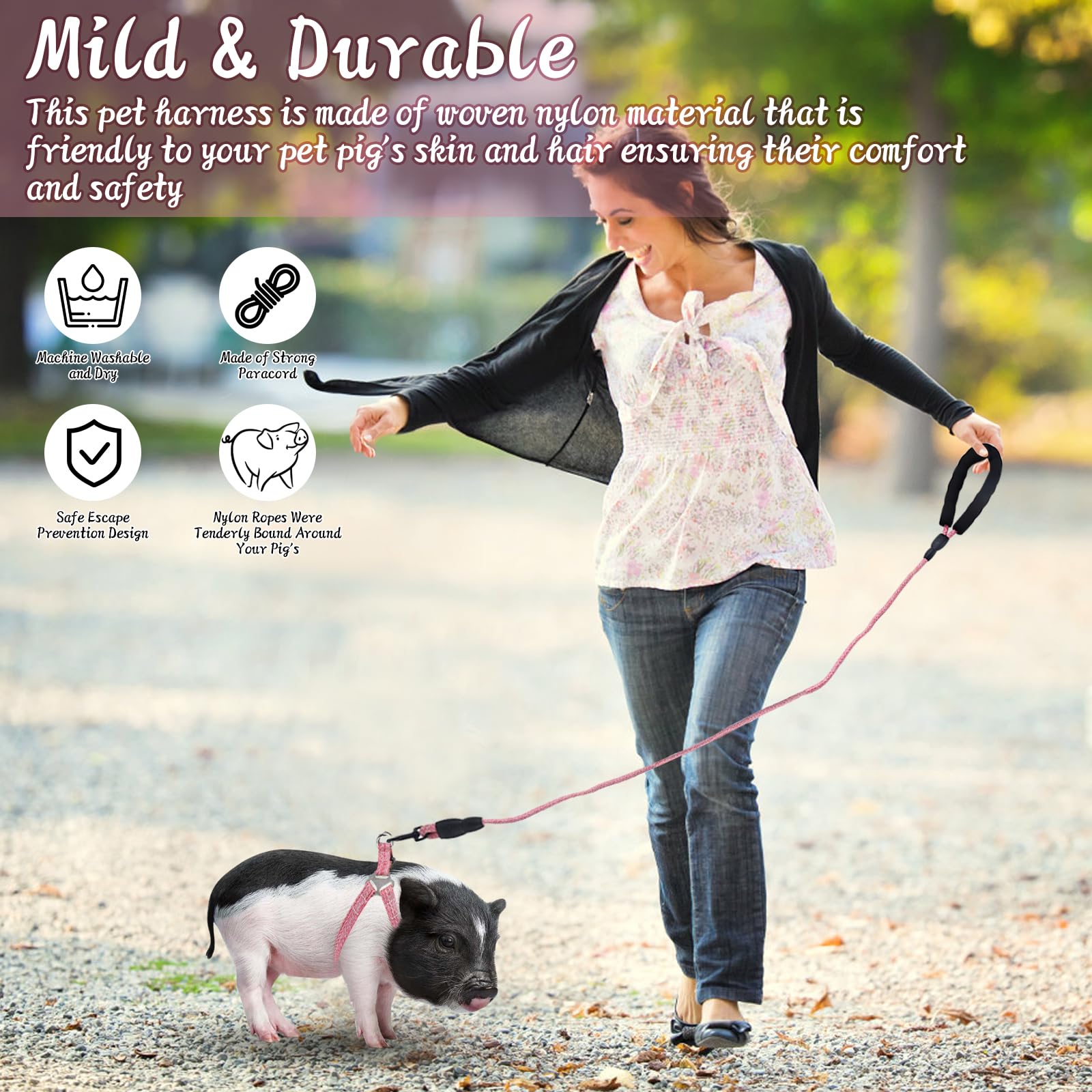 Uso en exteriores: caminar, trotar o entrenar al cerdito de forma segura y controlada.