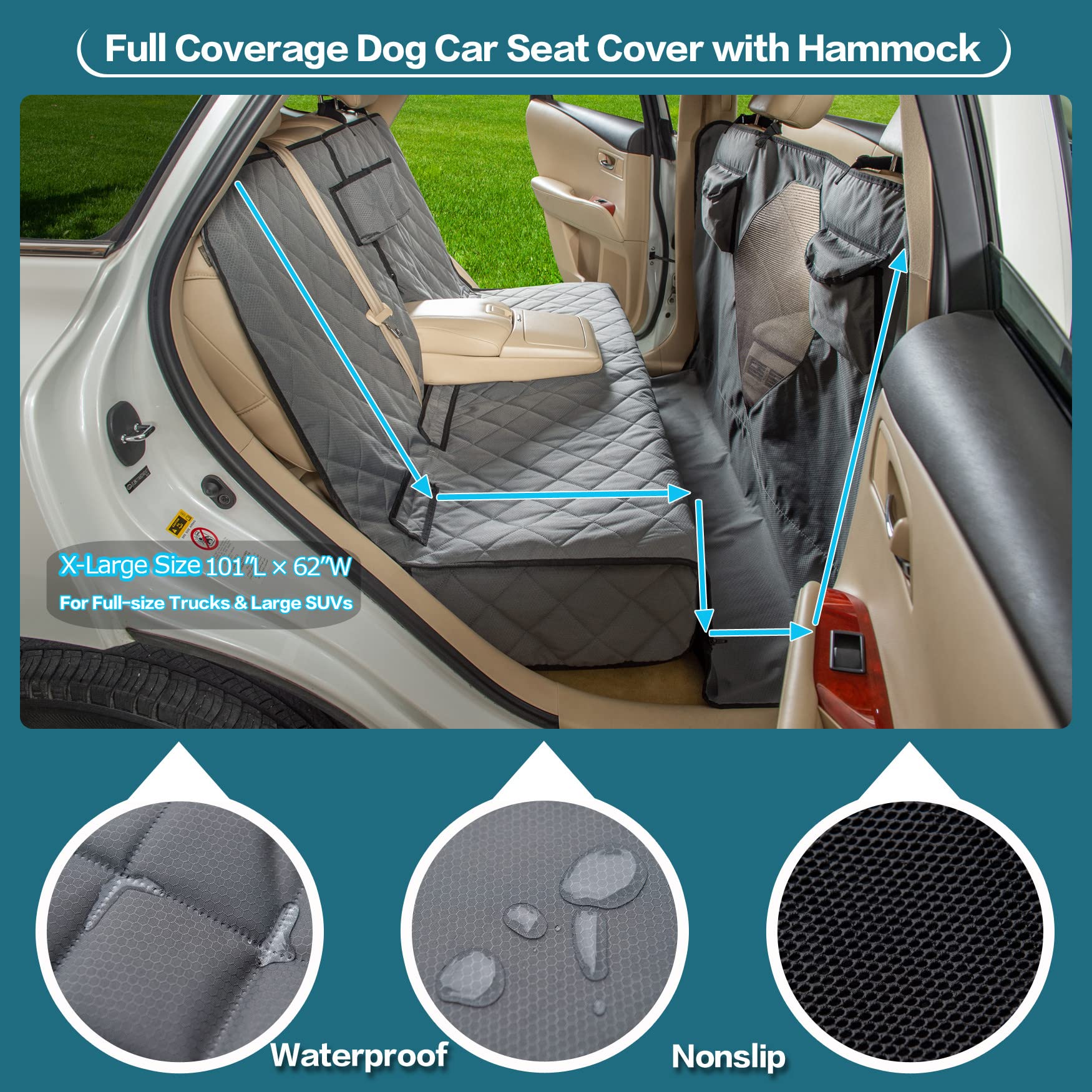 YEENIS funda asiento trasero bolsillos integrados para accesorios
