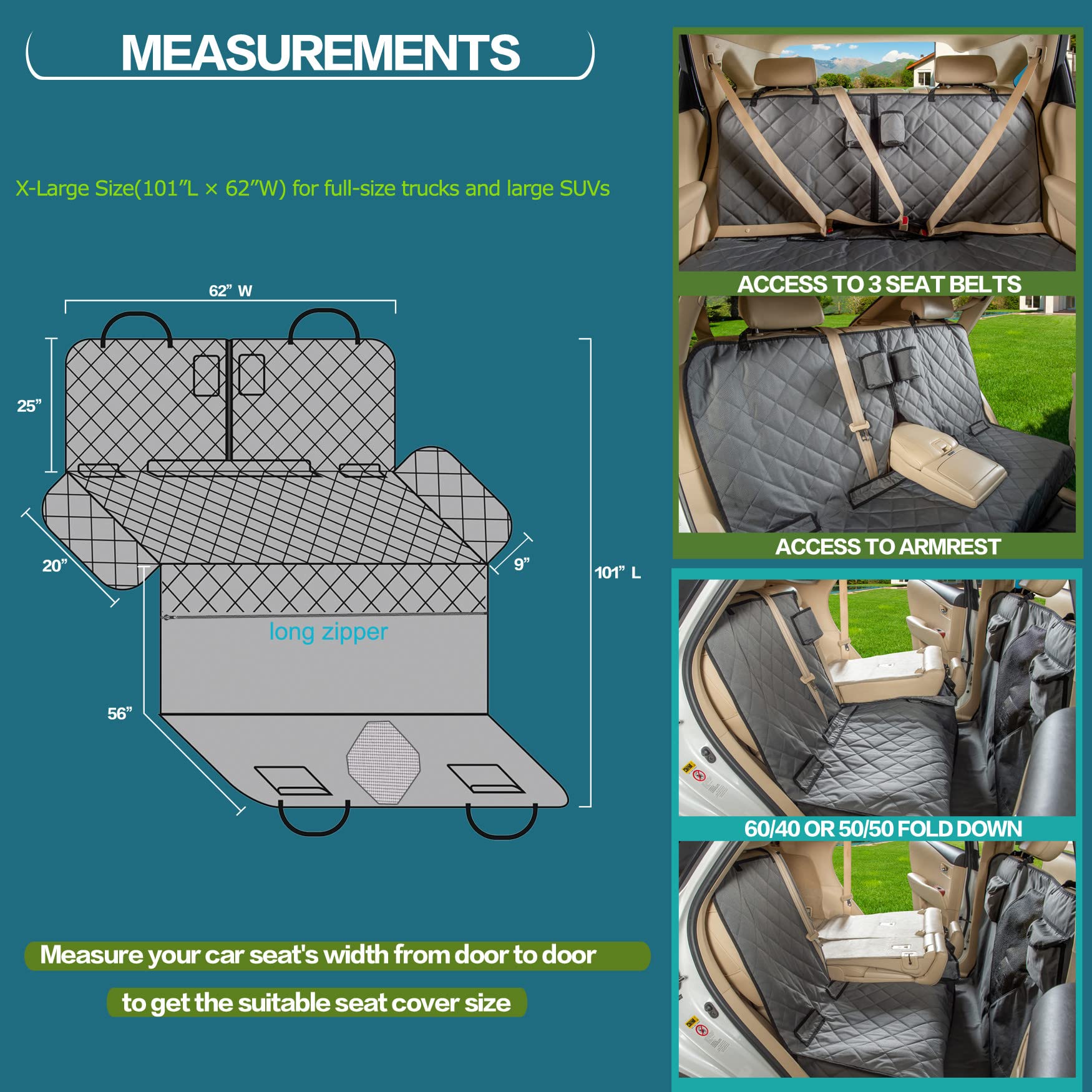 YEENIS funda asiento trasero impermeable para agua y pelo