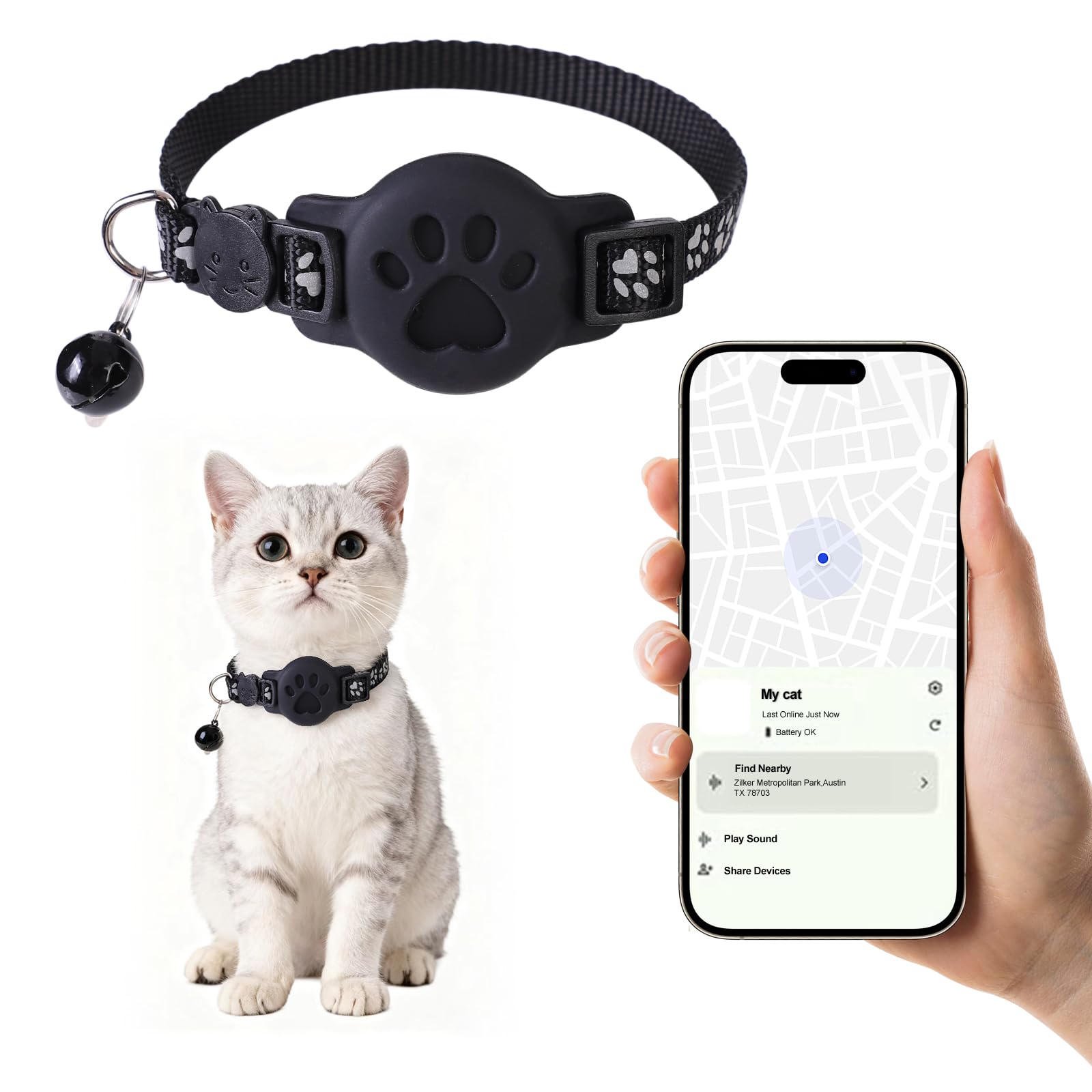 YeQIENGC collar GPS para gato ajustable, localización precisa para exteriores.