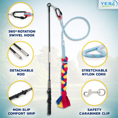 YES4QUALITY Flirt Pole con mosquetón giratorio para juegos seguros de tracción.