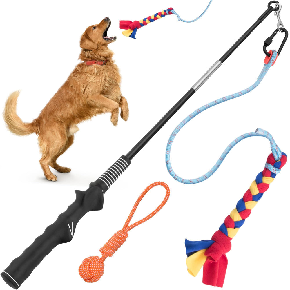YES4QUALITY Flirt Pole para perros con cordón de nailon, ideal para entrenamiento activo al exterior.