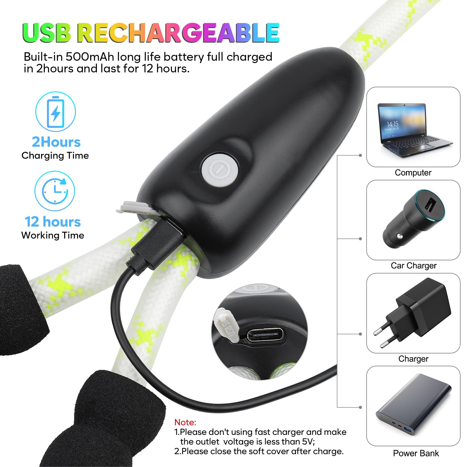 Correa YFbrite con batería recargable de 500 mah para uso prolongado