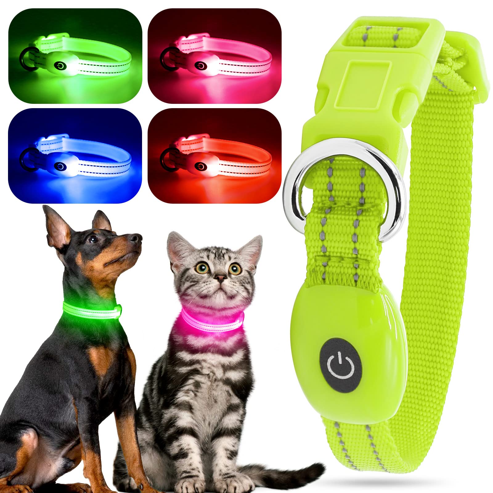 Collar LED YFbrite para perros visto de frente con luz visible