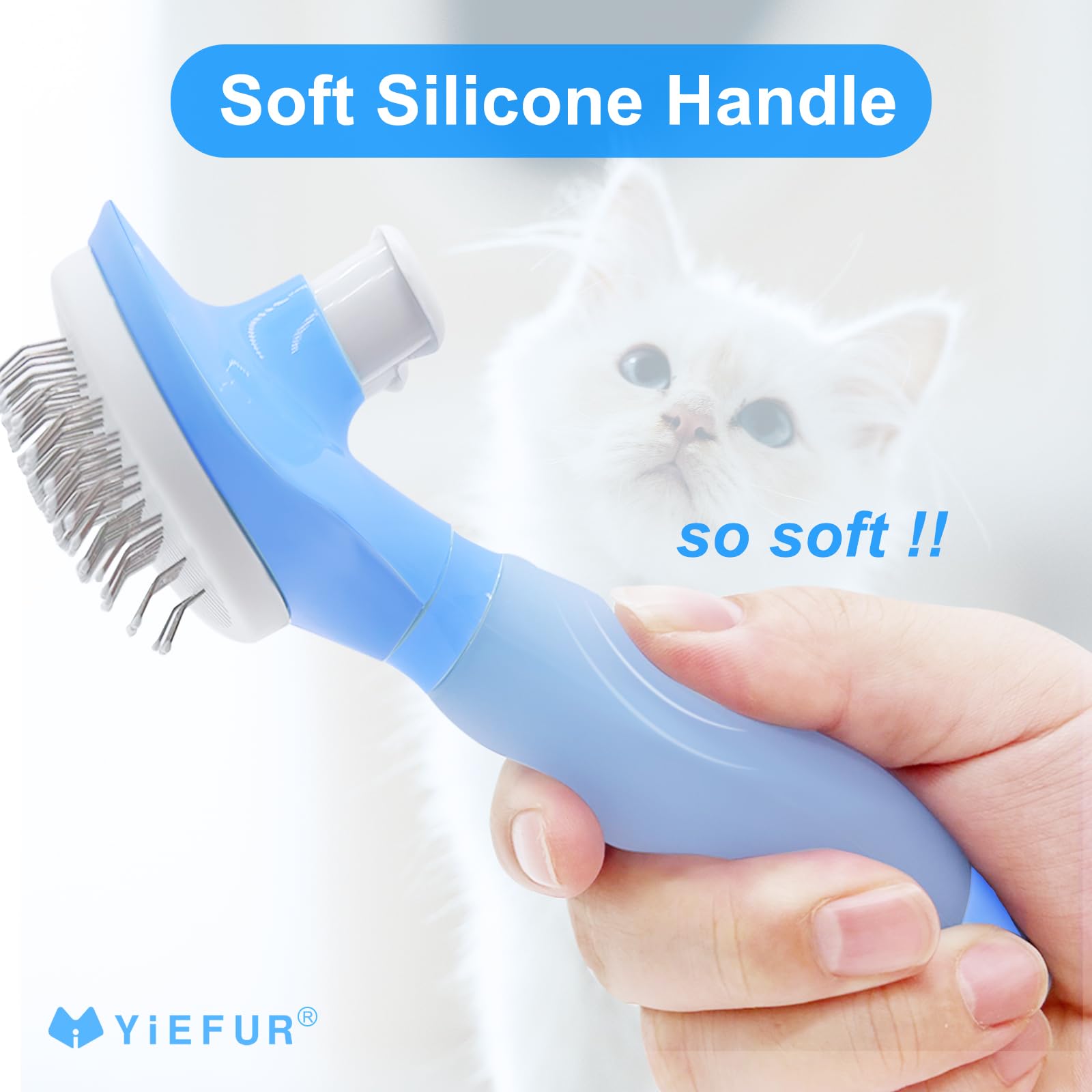 YiEFUR cepillo-gatos-mango-gel muestra mango de gel ergonómico para mayor comodidad.