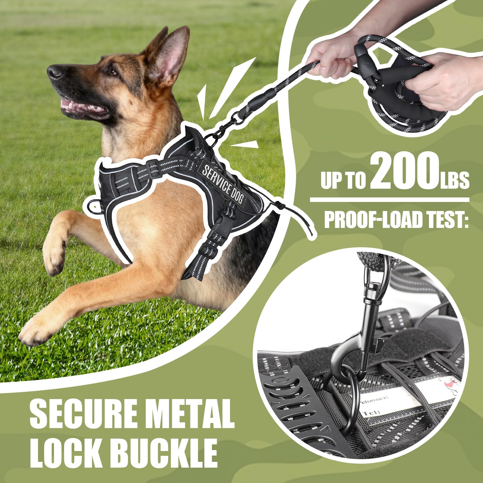 Correa para perro de servicio Yimeis, diseño robusto para paseos controlados.