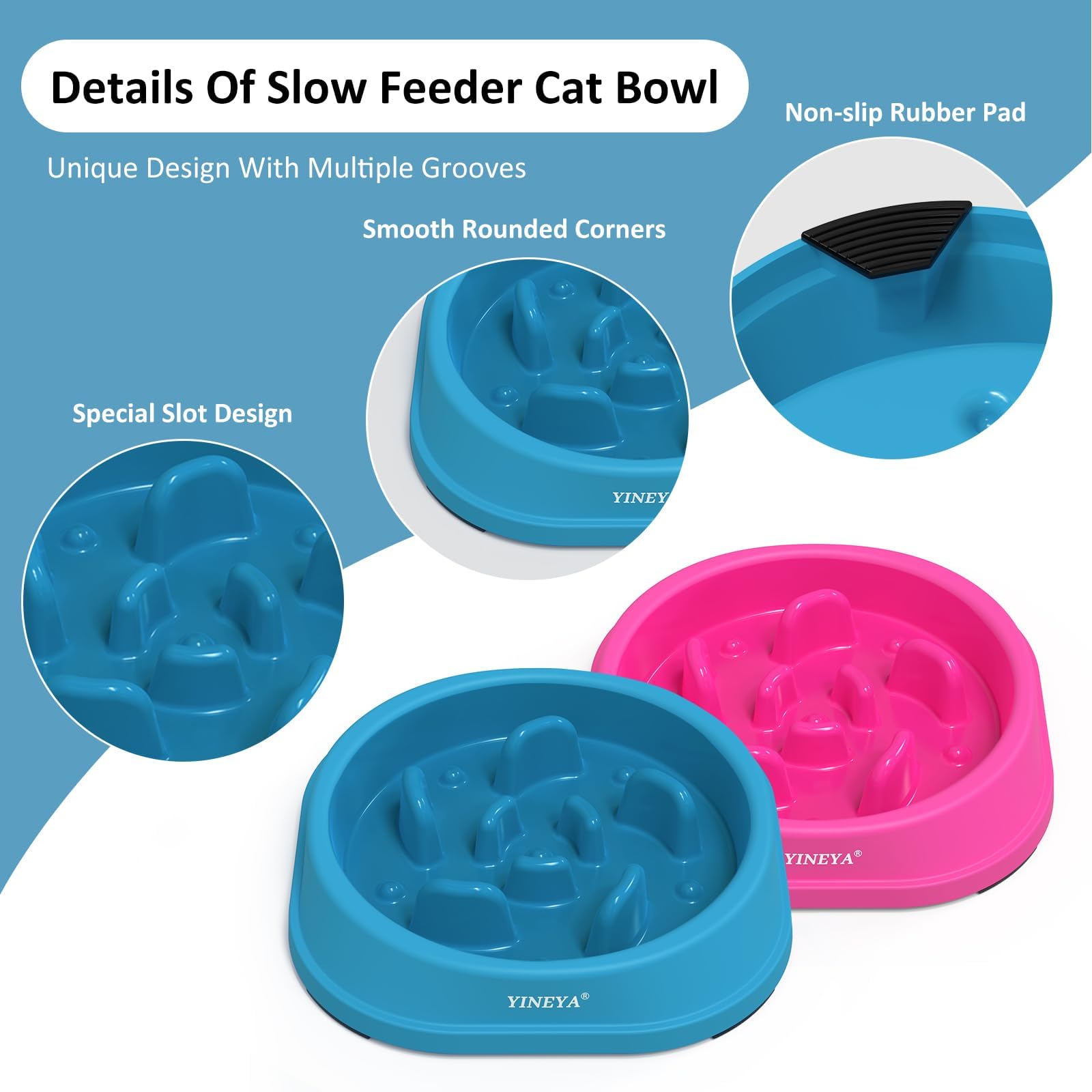 Cuenco lento YINEYA para gato, duradero y apto para comer despacio