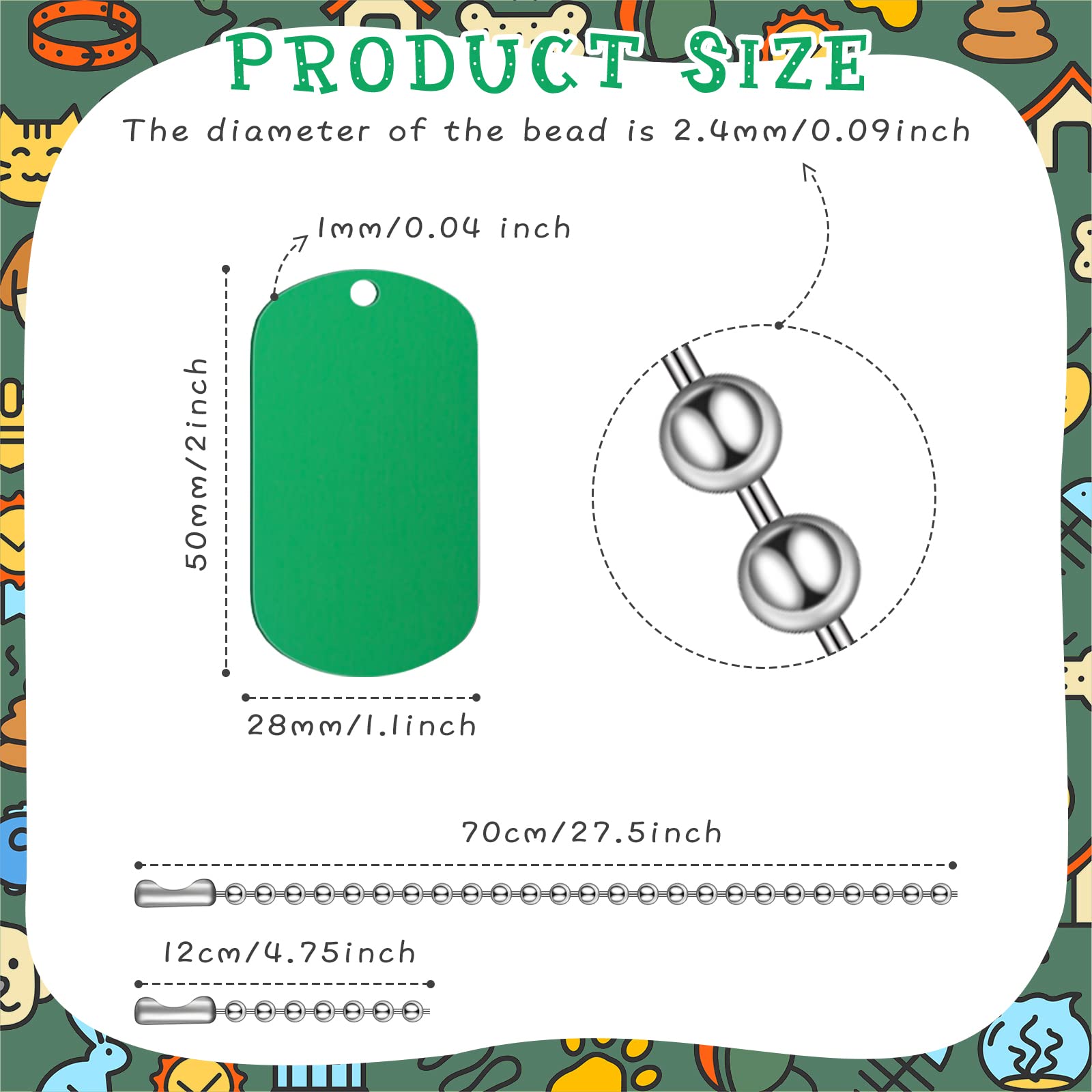 Yinkin cadenas de acero inoxidable para placas de identificación, duraderas para uso diario.