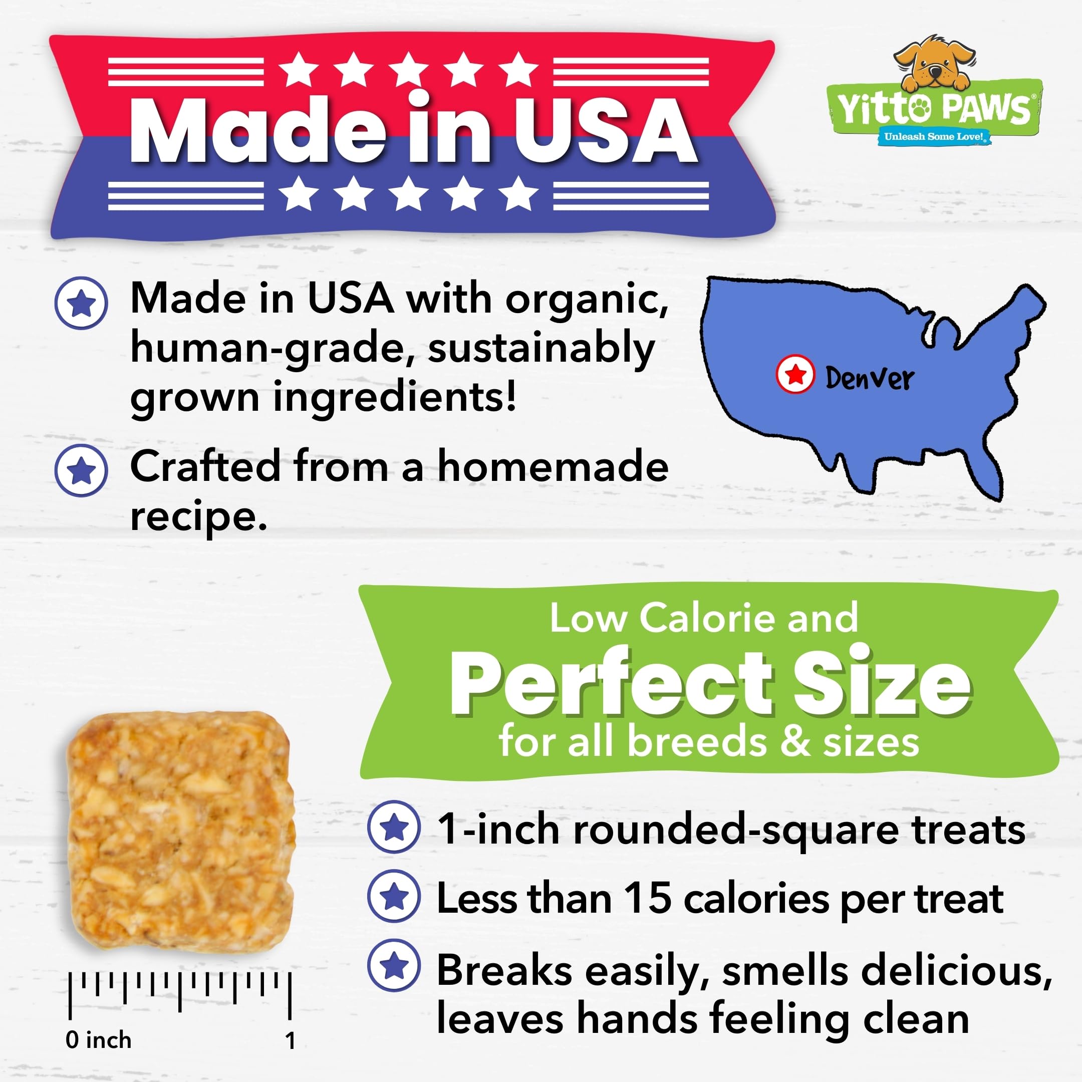 Ingredientes orgánicos con duraznos para las galletas Yitto Paws.