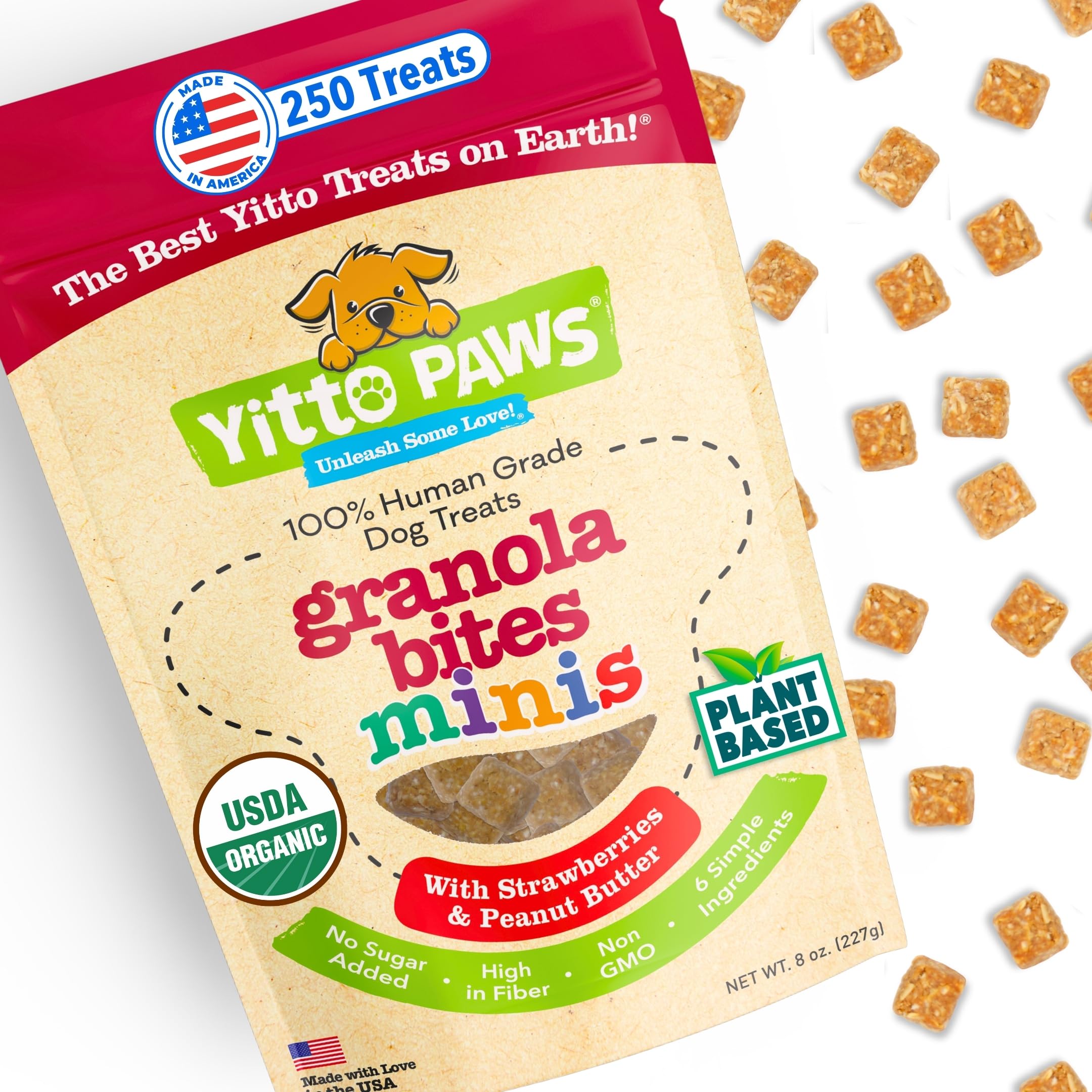 Yitto Paws Mini: golosinas orgánicas para entrenamiento con fresa y cacahuete.