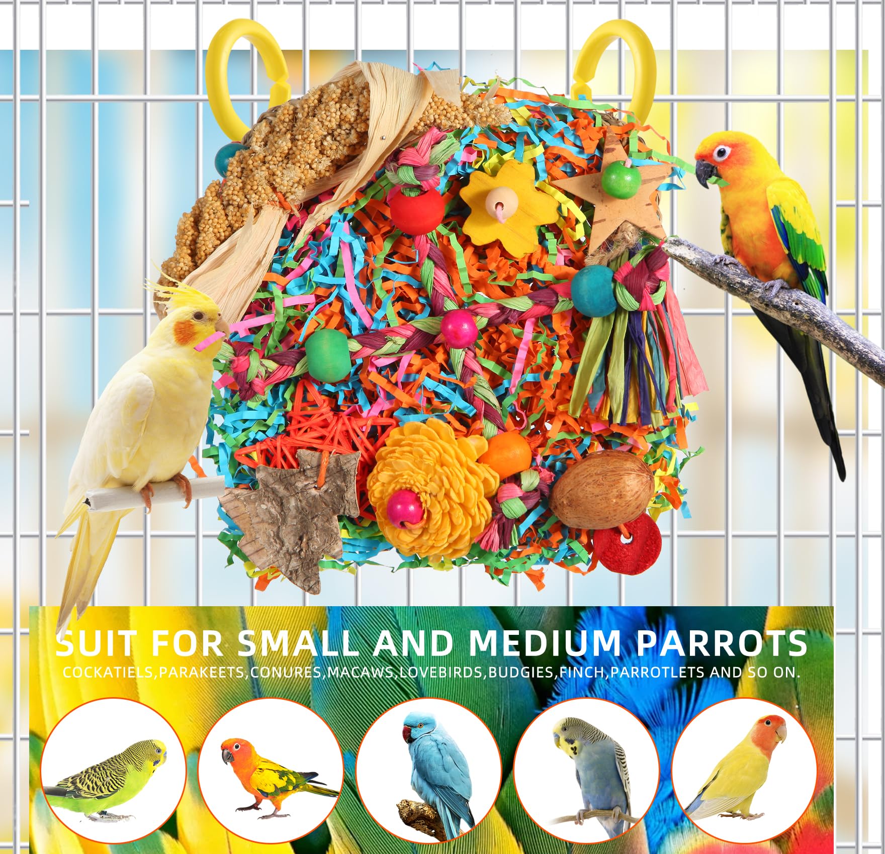 Juguetes de papel y coco YIXUND para aves, colores atractivos para morder.