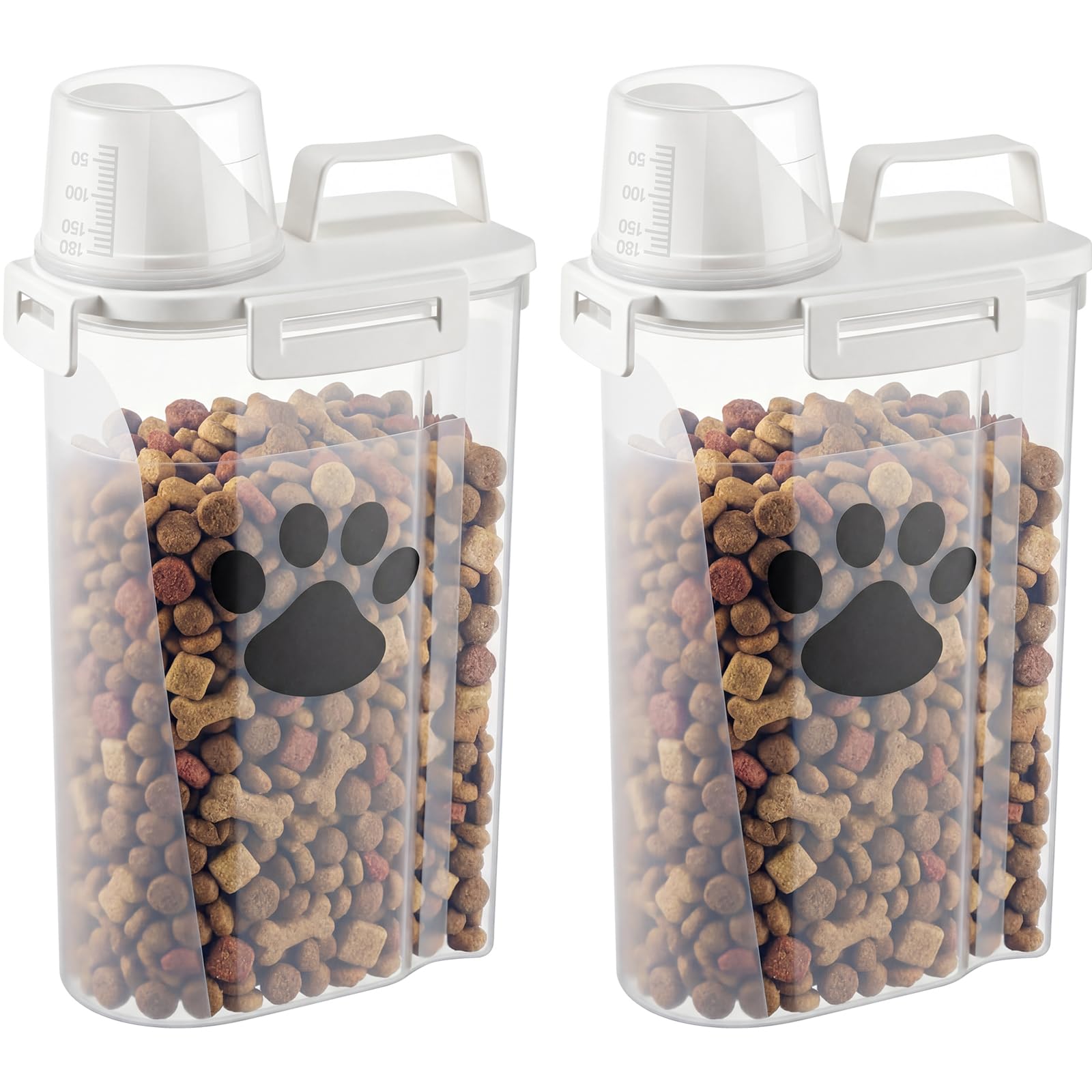 Yiyiring: dos contenedores con taza de medición para porciones precisas de comida para mascotas