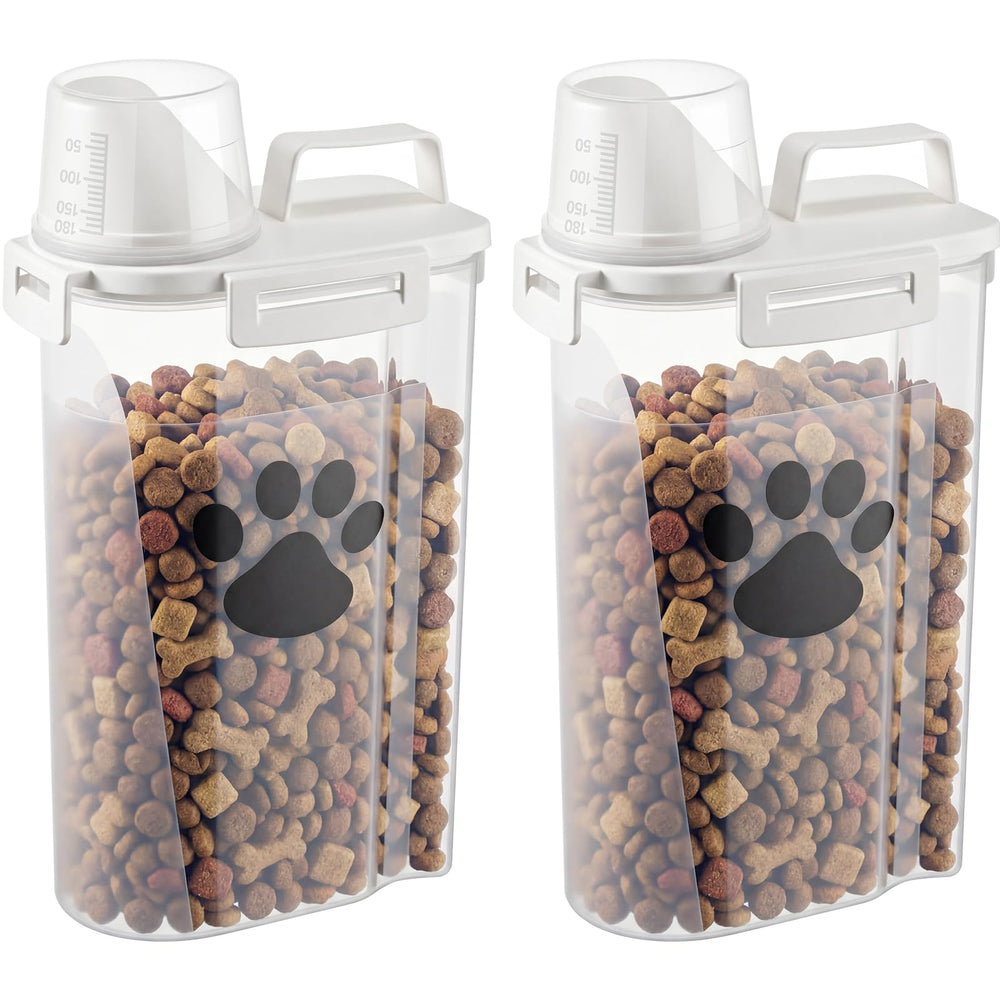 Yiyiring: dos contenedores con taza de medición para porciones precisas de comida para mascotas