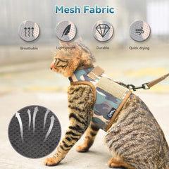 Malla transpirable del arnés Yizhi Miaow para gato durante paseo.