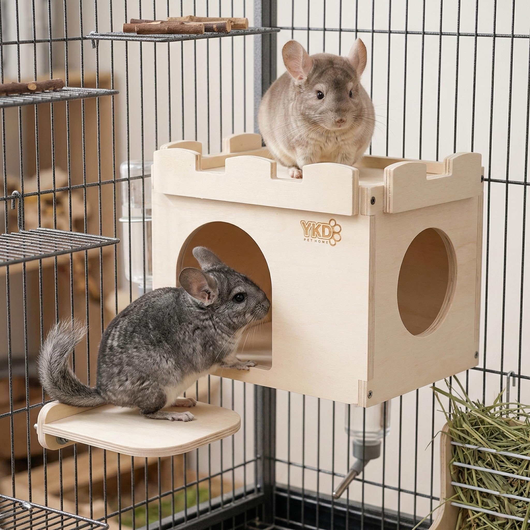 Habitat de madera natural YKD, ventilado y seguro para mascotas pequeñas