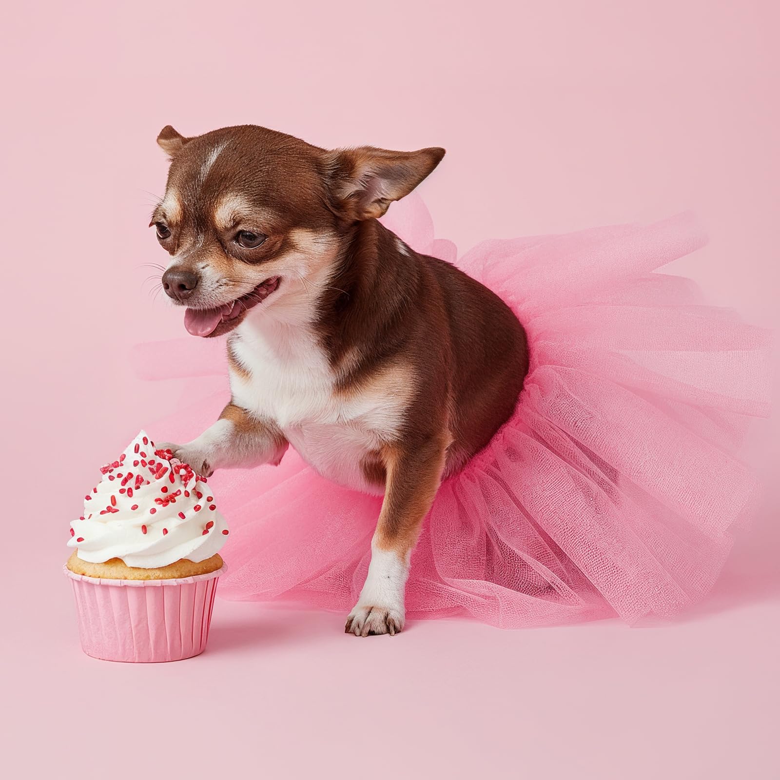 Yolev Tutú para perros rosa, detalle de organza suave.
