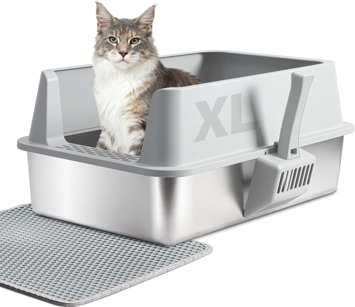Caja de arena Yollber de acero inoxidable con tapa para higiene mejorada.