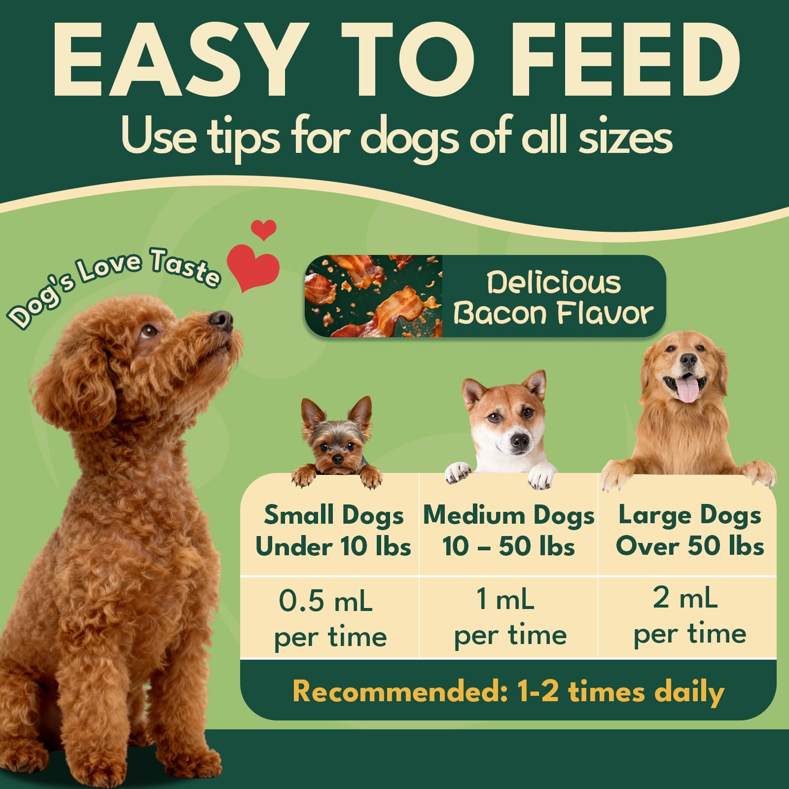 YOTANGO colágeno líquido para perros, primer plano sabor tocino, facilita la alimentación diaria.