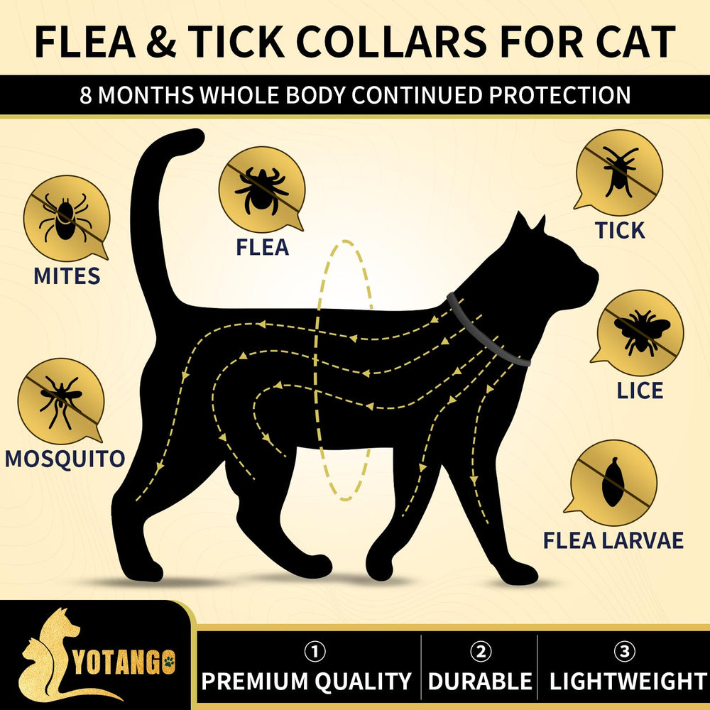 Collar antipulgas YOTANGO para gatos de 48 cm, ajuste cómodo.