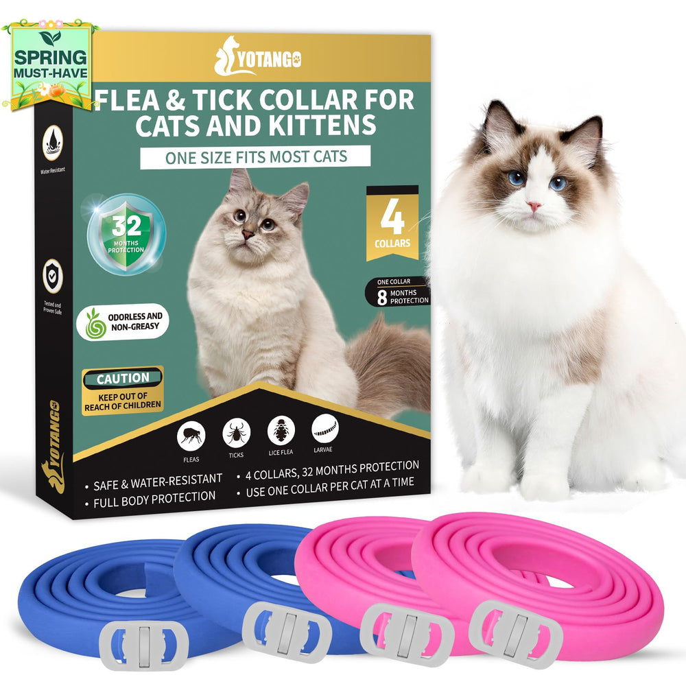 Collar antipulgas YOTANGO para gatos, conjunto de cuatro en azul y rosa, protección prolongada