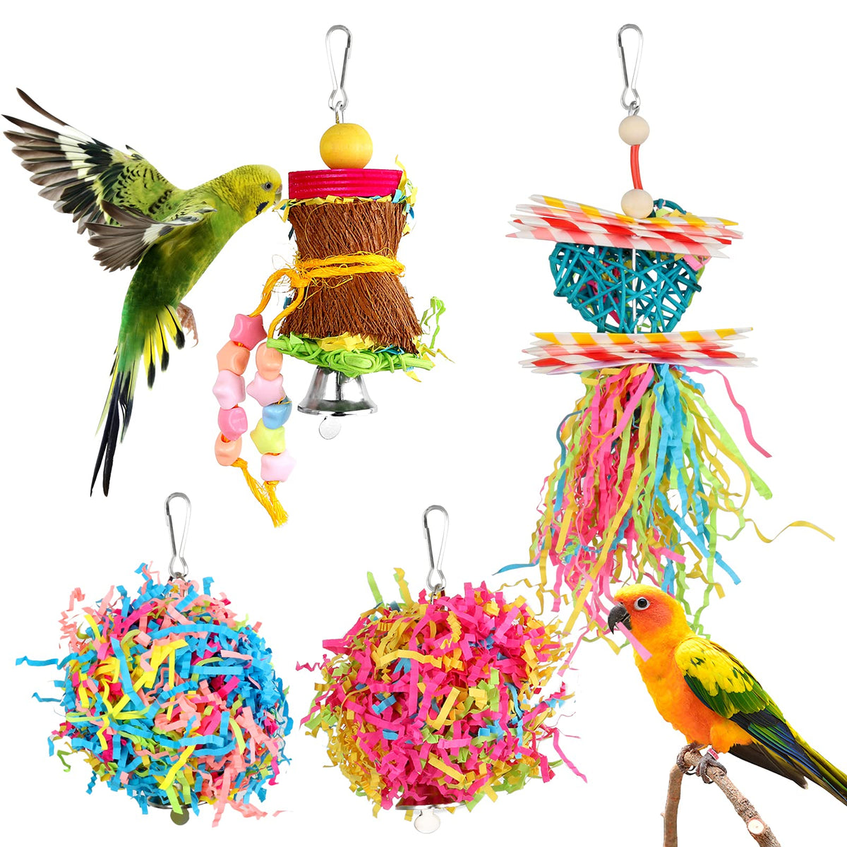 Juguete YUEPET para aves pequeñas con papel crujiente para forraje y estimulación.