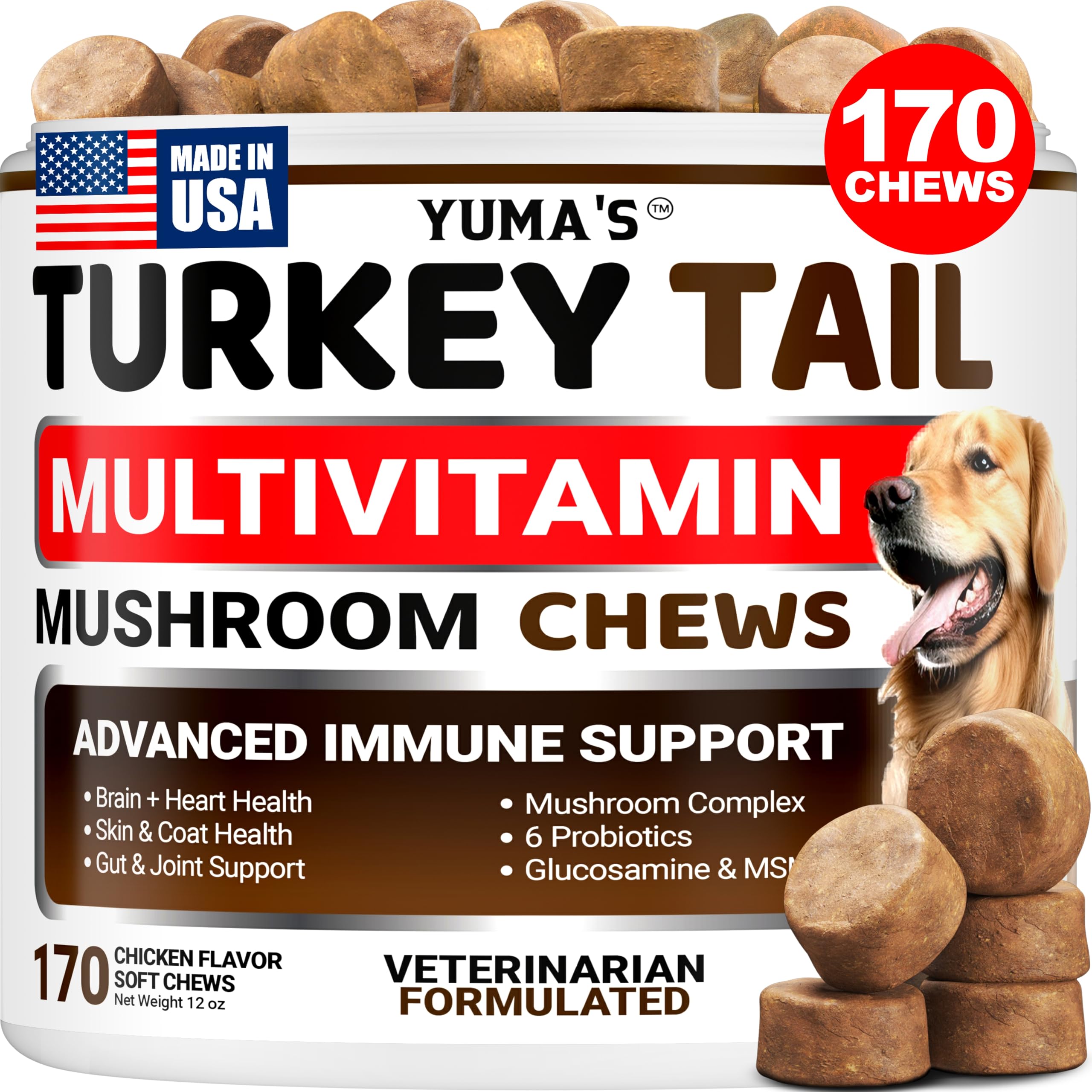 YUMA'S Cola de Pavo para perros en botella, apoya la vitalidad diaria.