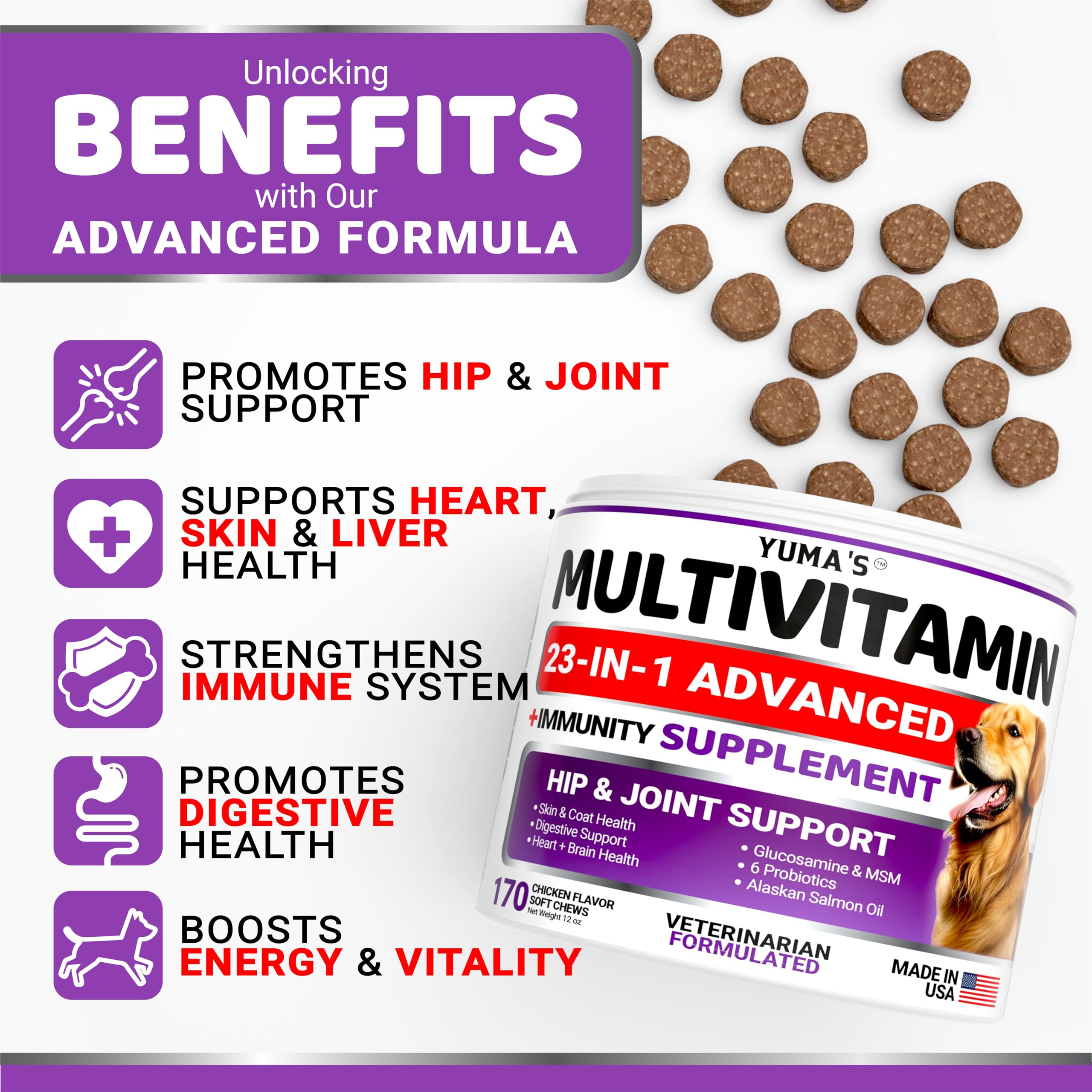 YUMA'S glucosamina para perros: soporte de articulaciones para mayor flexibilidad y movilidad.